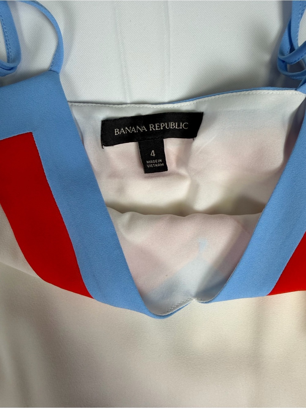 Banana Republic White Pleated Summer Midi Dress with Red & Light Blue Trim-4 - Picture 13 of 16
